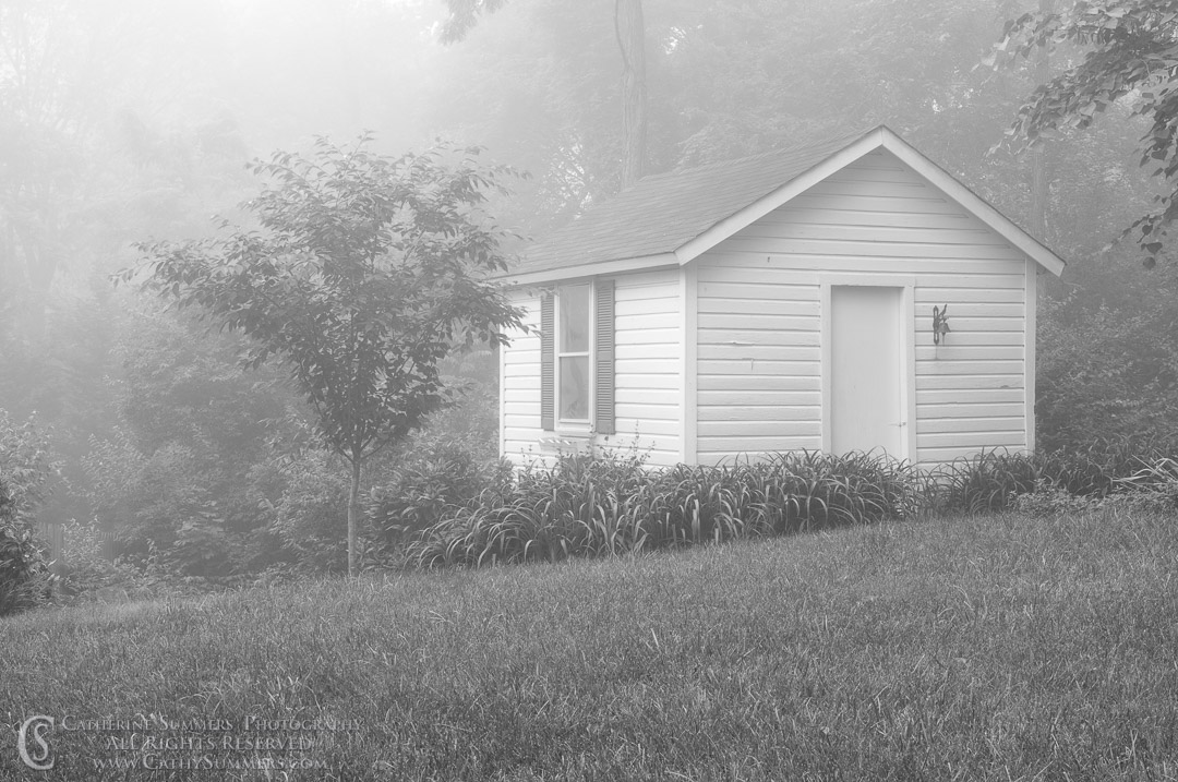 Spring House on a Foggy Summer Morning - Black & White: Virginia