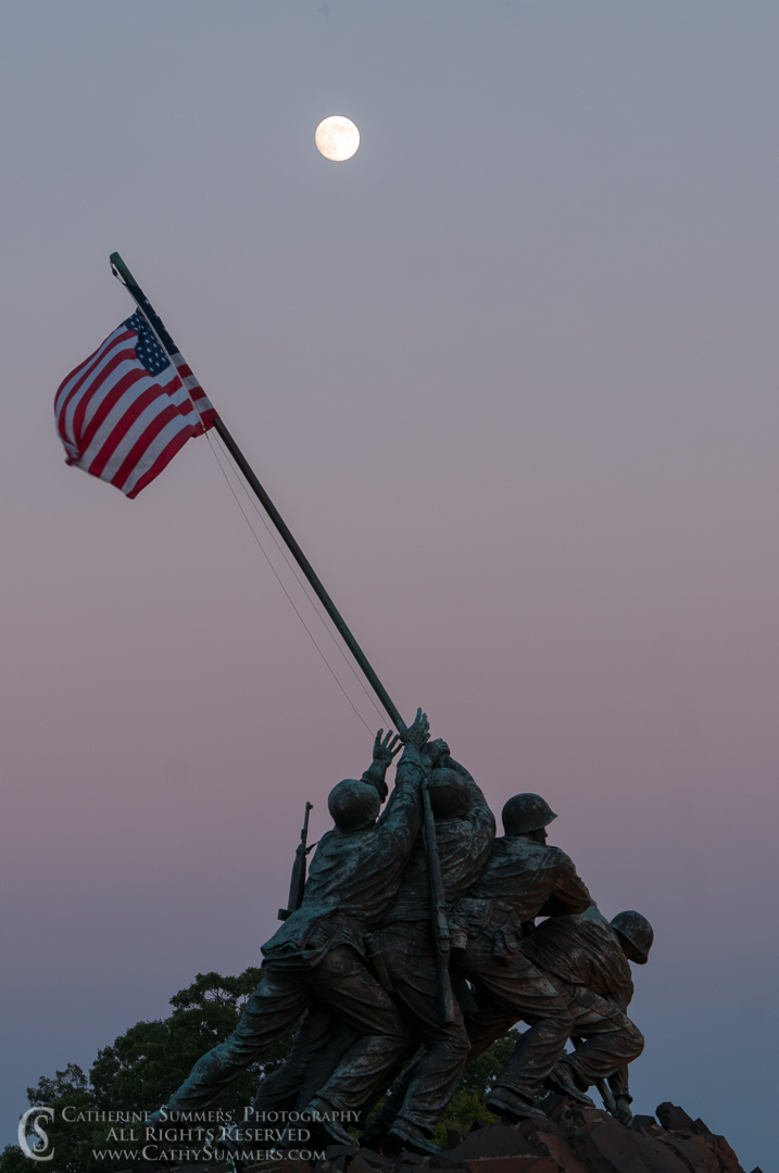 Full Moon at Iwo Jima Memorial at Sunset: Washington, DC
