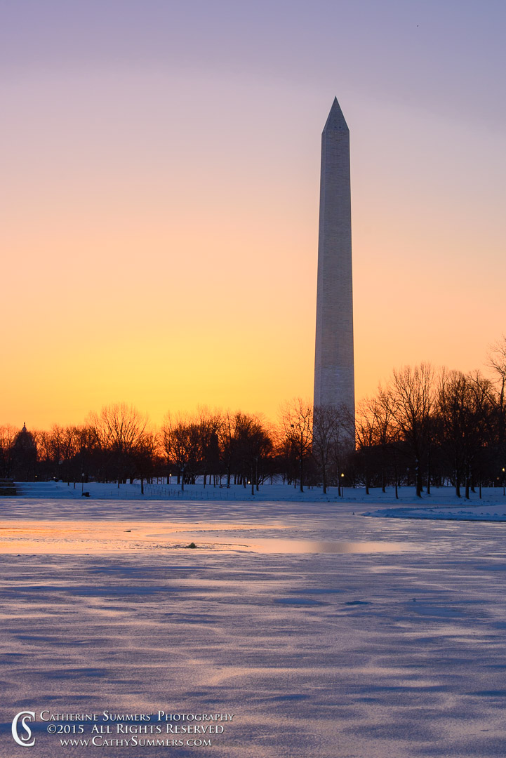 Washington Monument and Frozen Constitution Gardens at Dawn: Washington, DC