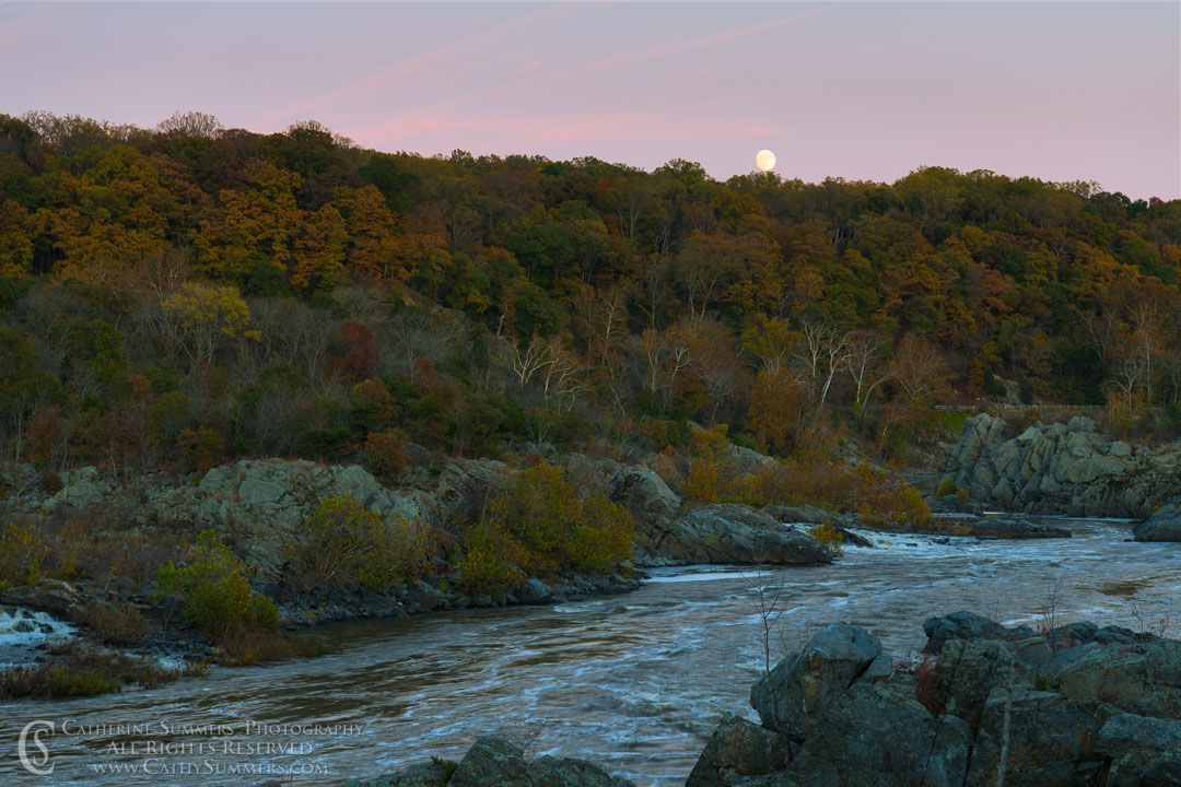 Autumn Moon Rise over the Potomac: Great Falls National Park, Virginia