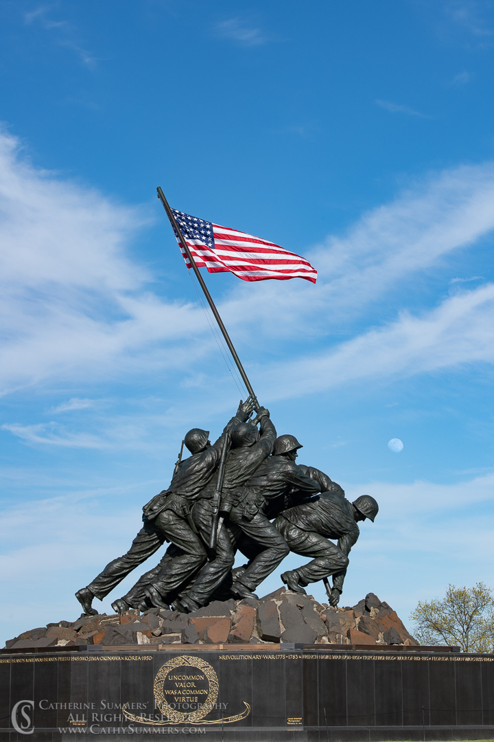 Moon Rises Beyond the Restored USMC War Memorial (Iwo Jima): Washington, DC