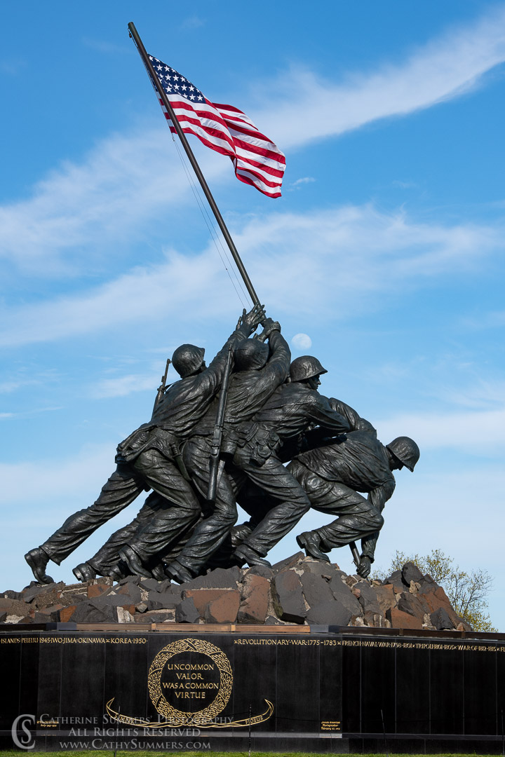 Moon Rises Beyond the Restored USMC War Memorial (Iwo Jima): Washington, DC