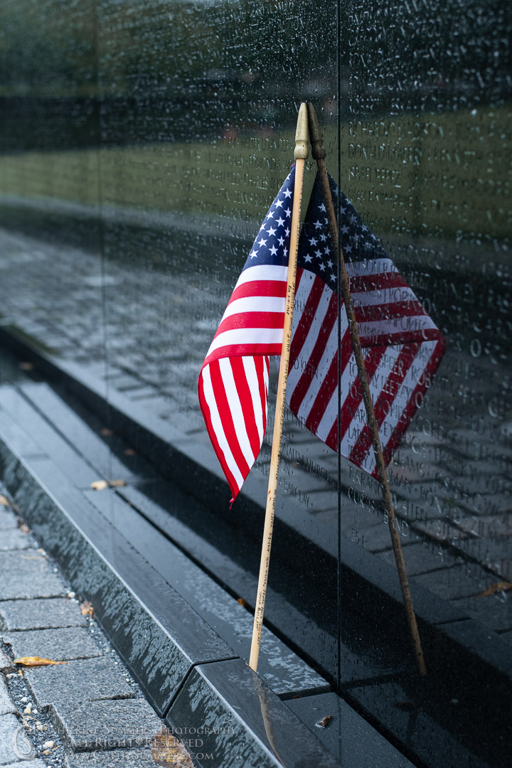 Flag and Reflection at the Vietnam Memorial: Washington, DC