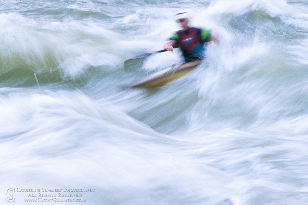 Using a Slow Shutterspeed to Blur the Water and Kayaker Surfing the O'deck Wave, #2: Great Falls National Park, Virginia