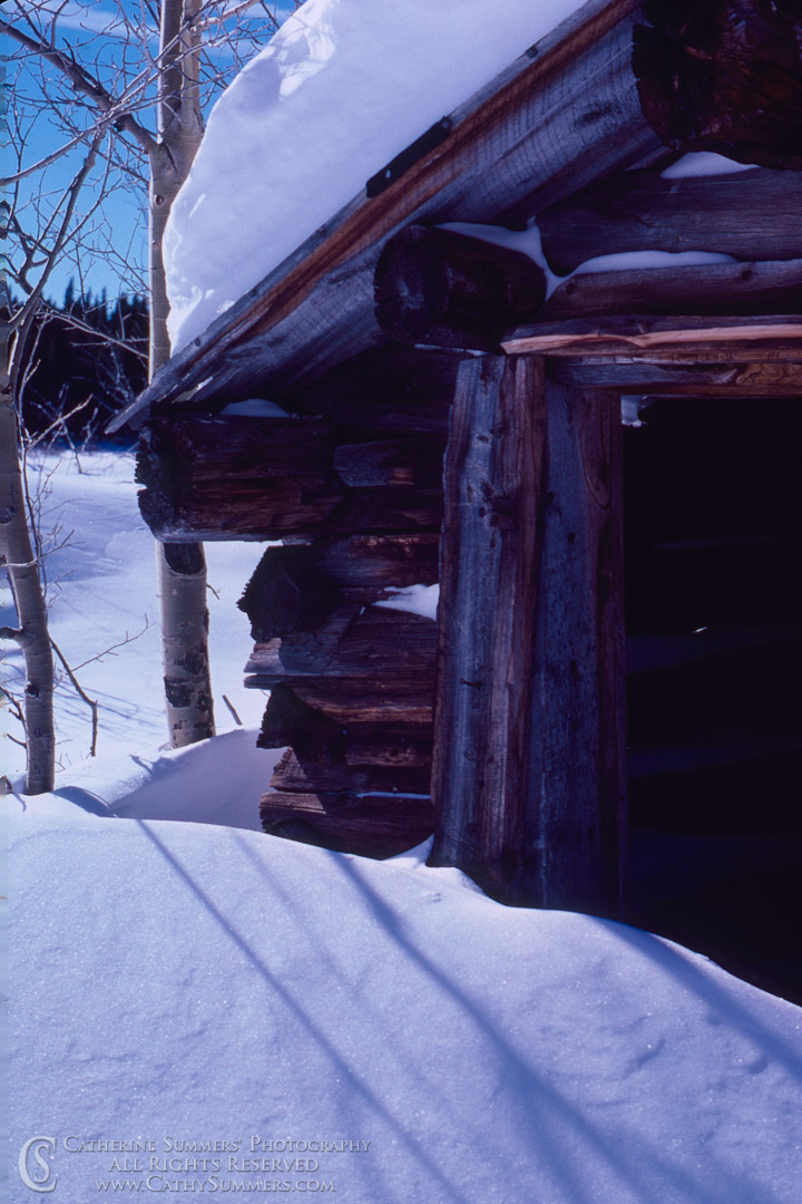 Snow Drift and Abandoned Log Cabin Doorway: Colorado