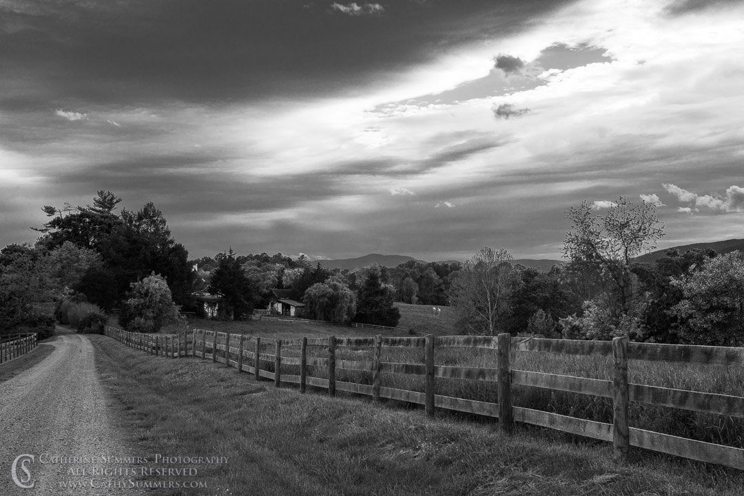 Farm Driveway as a Storm Builds Over the Blue Ridge Mountains - B&W