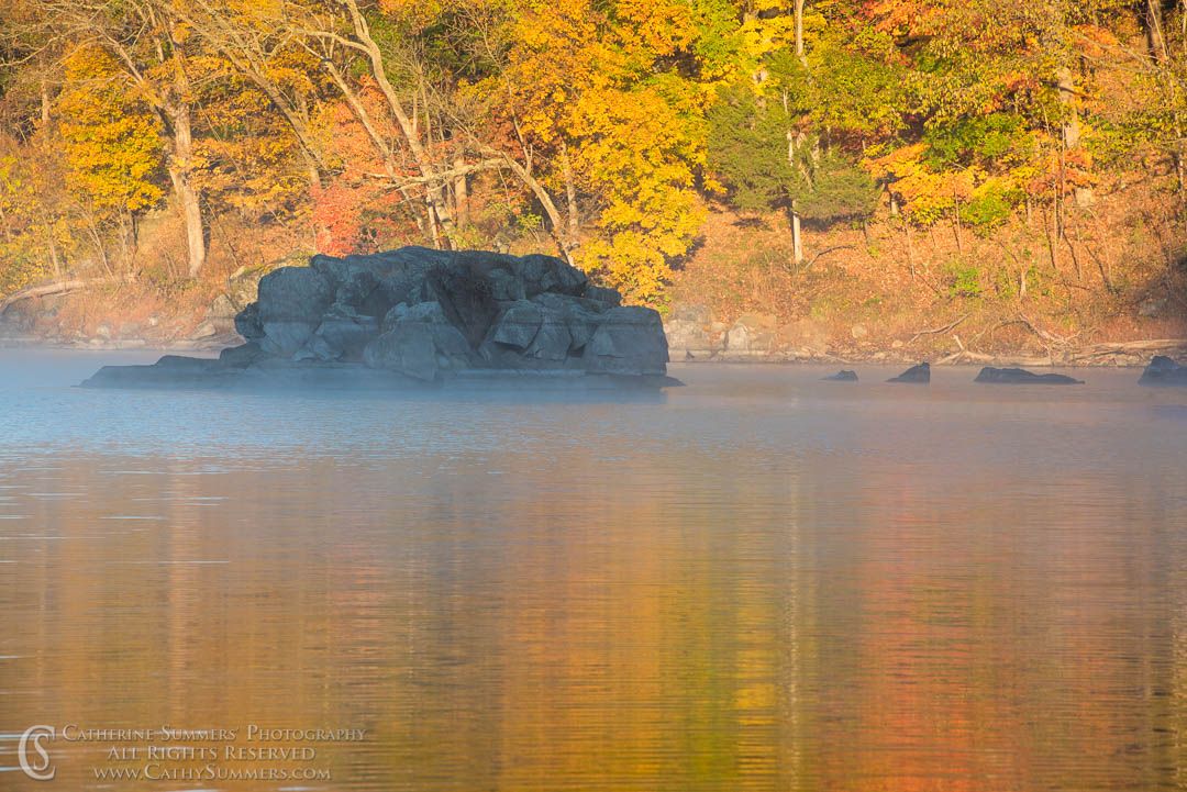 Autumn Colors in Early Morning Light with Reflections and Mist at Widewater: C&O Canal National Historic Park, Maryland