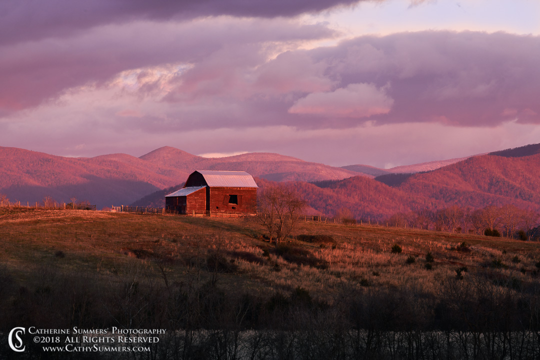 Barn at Dawn with a Dusting of Snow on the Blue Ridge Mountains - Edited
