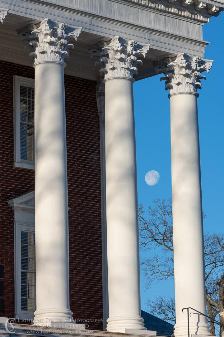 Waning Full Moon and the Columns of the North Portico of The Rotunda