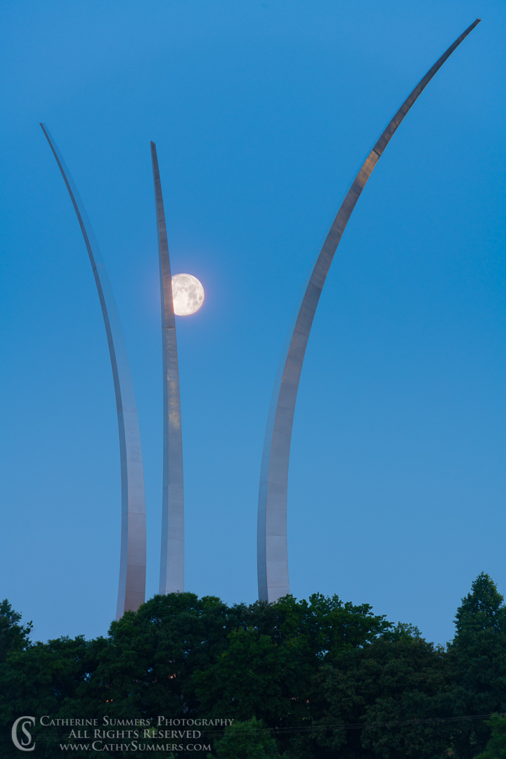 Full Moon Setting Behind the US Air Force Memorial Before Dawn