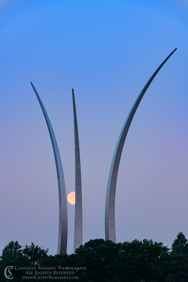 Setting Moon Disappears Behind the US Air Force Memorial