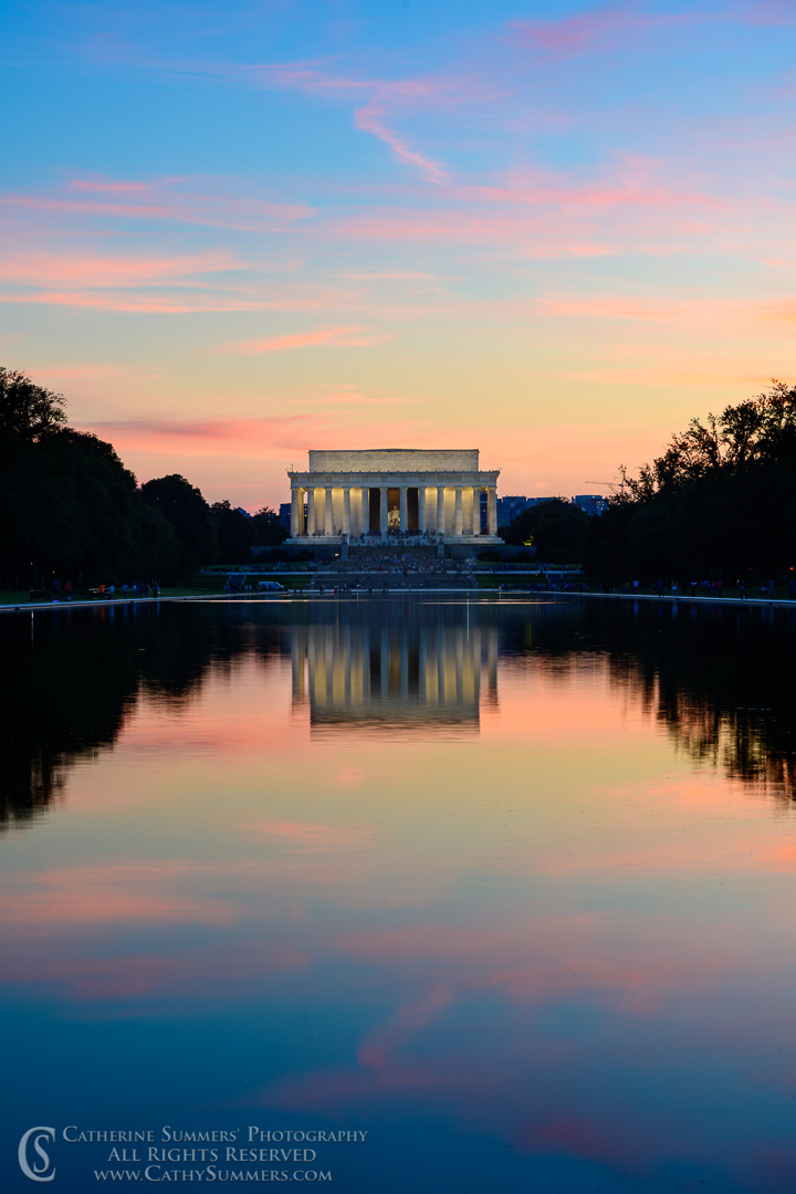 Lincoln Memorial and Reflections at Sunset on A Summer Night