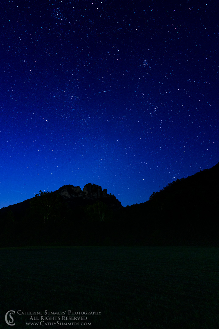 Two Perseid Meteorites Over Seneca Rocks Before Dawn