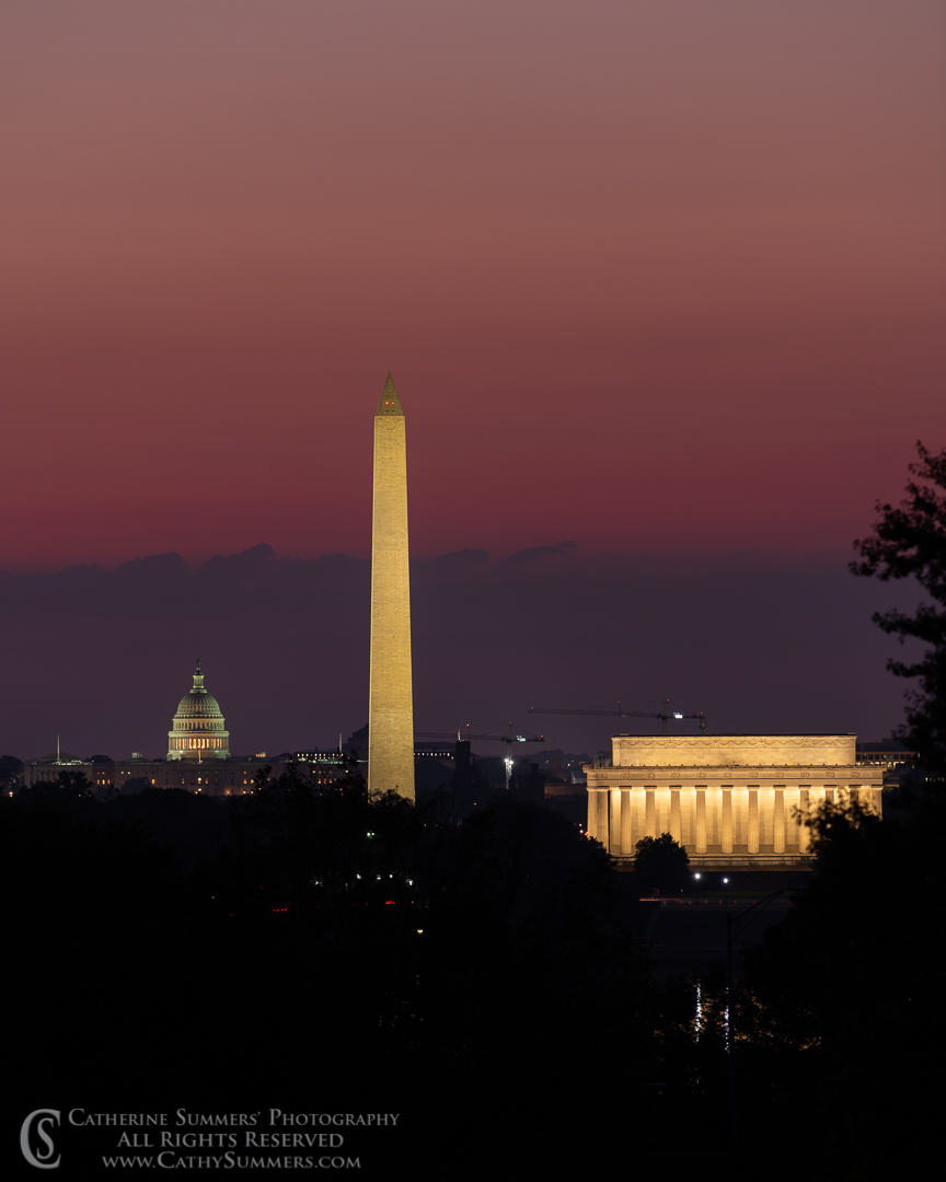 US Capitol, Washington Monument and Lincoln Memorial Before Sunrise