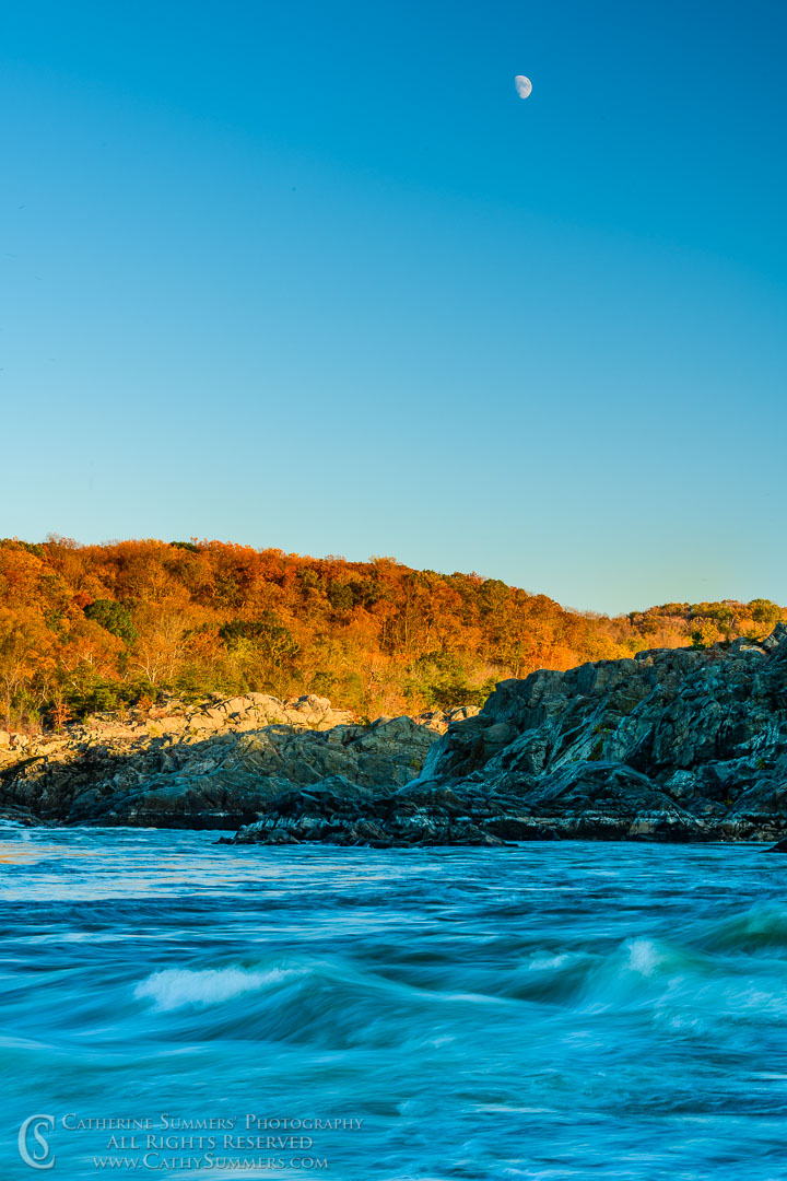 Waxing Moon Rises Over the Potomac River at Great Falls on an Autumn Afternoon