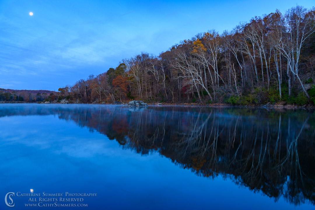 Waning Full Moon Over the C&O Canal at Widewater Before Sunrise on a Late Autumn Morning