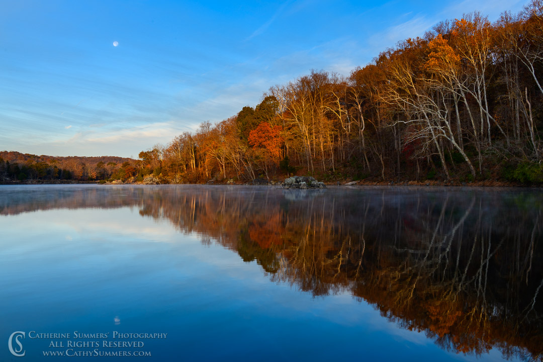 Sunrise Reflections and a Waning Full Moon Over the C&O Canal at Widewater
