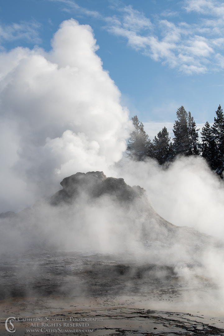 Steaming Castle Geyser on a Winter Afternoon