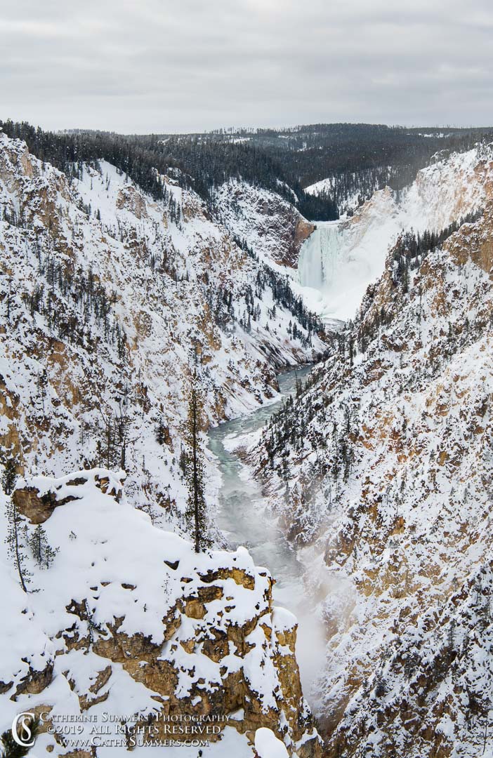 20191229_172: vertical, waterfall, winter, snow, Grand Canyon of the Yellowstone, Yellowstone River, Lower Falls