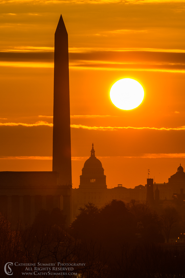 Sun Over the US Capitol and Washington Monument