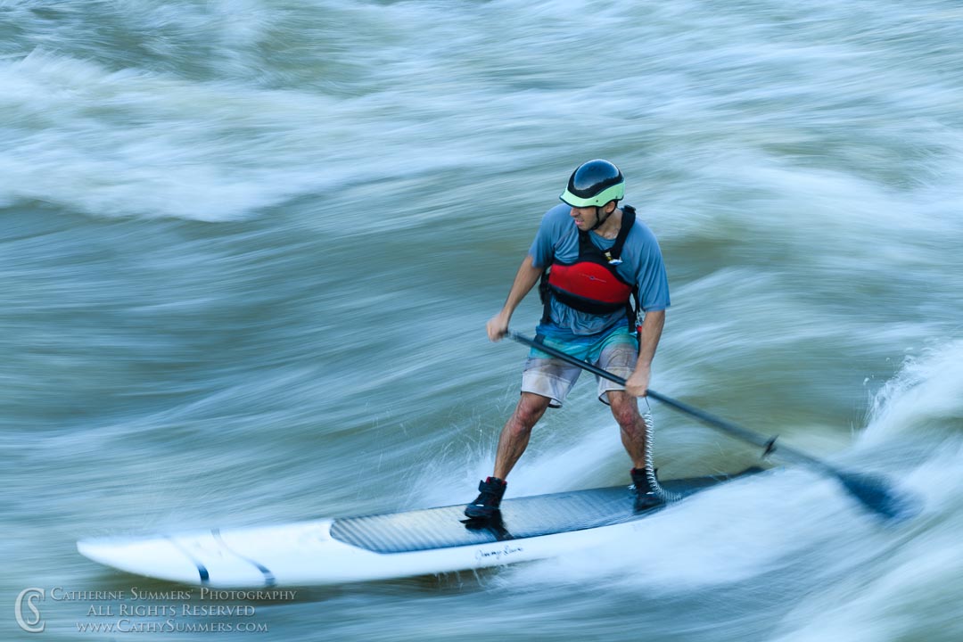 20200612_016: horizontal, whitewater, surfing, O'deck, long exposure, Potomac River, motion blur, standup paddleboard