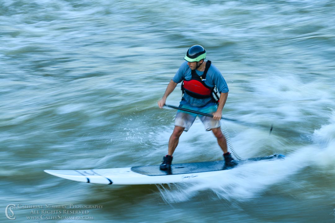 20200612_018: horizontal, whitewater, surfing, O'deck, long exposure, Potomac River, motion blur, standup paddleboard