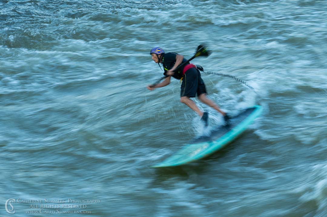 20200612_030: horizontal, whitewater, surfing, O'deck, long exposure, Potomac River, motion blur, standup paddleboard