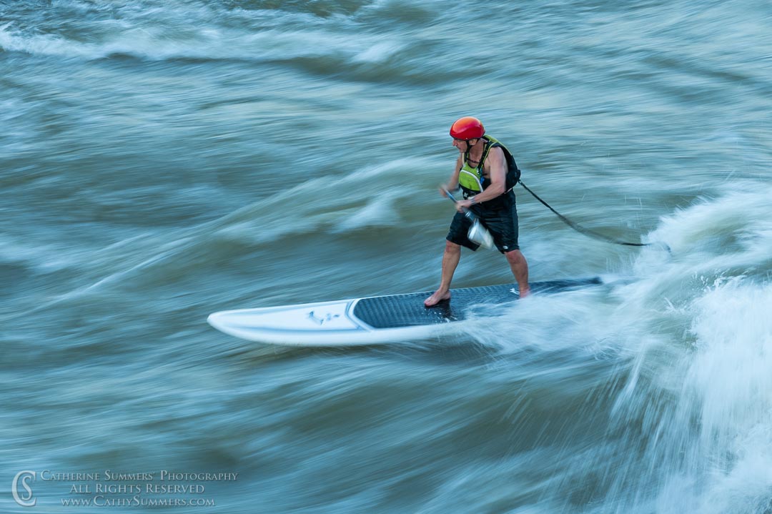 20200612_035: horizontal, whitewater, surfing, O'deck, long exposure, Potomac River, motion blur, standup paddleboard