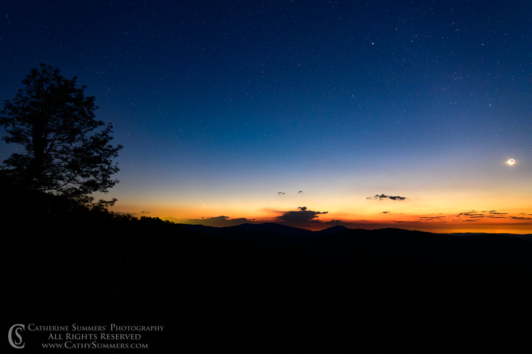 Comet NEOWISE and the Waning Moon at Dawn from Skyline Drive. When I took the photo, I was bemoaning that the comet wasn't visible, but once I processed the file, I found the comet right where expected, but too faint to see with the naked eye.