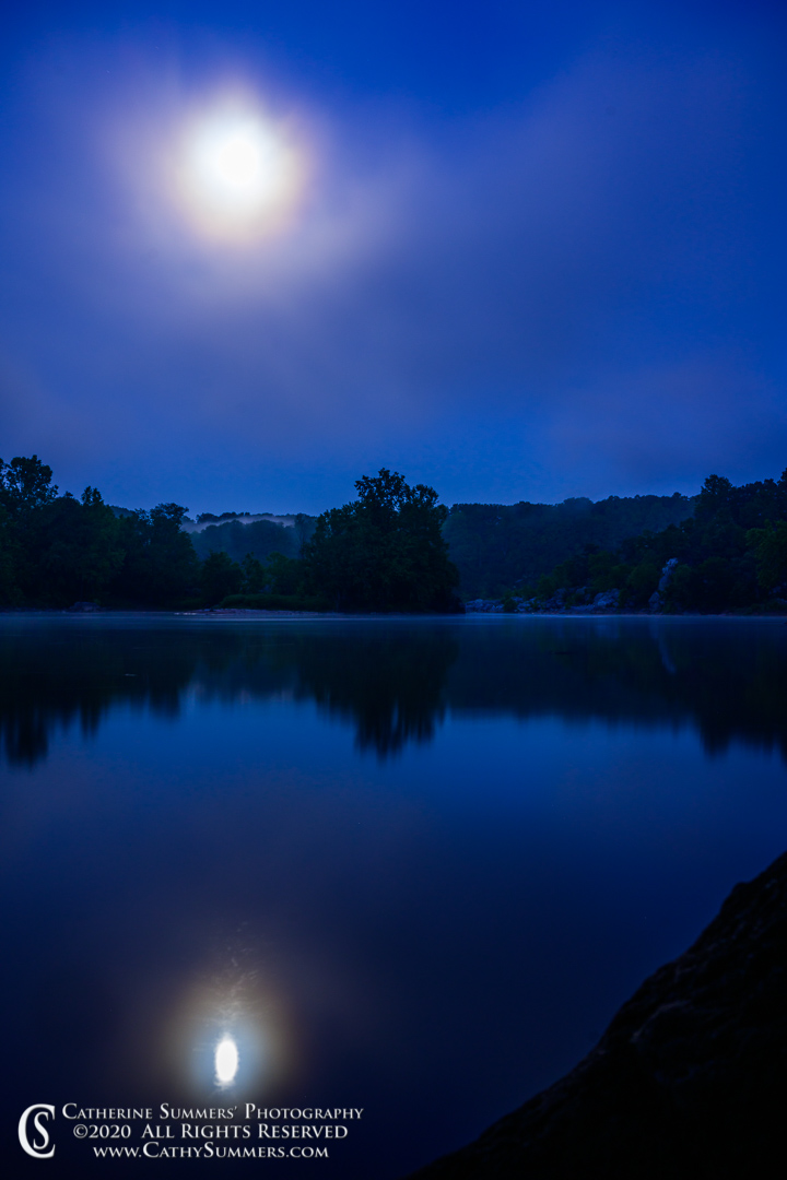 Moon Slipping Into the Clouds and Fog Over the Potomac River Before Dawn on a Summer Morning