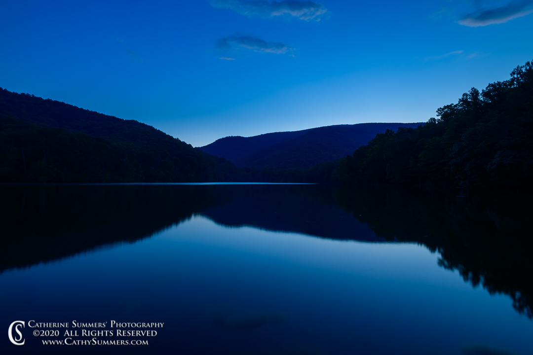 20200810_018: horizontal, lake, summer, Blue Ridge Mountains, Sugar Hollow, reflections, reservoir
