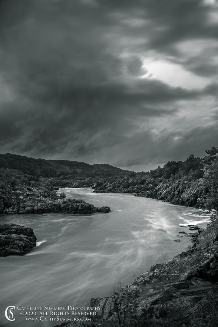 Stormy Evening Over the Potomac Below Great Falls  - B&W