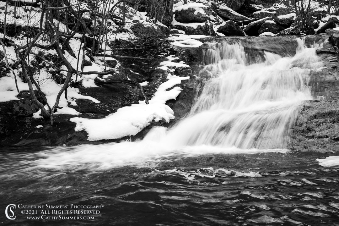 At the Bottom of a Waterfall in White Oak Canyon on a Winter Day - Black & White
