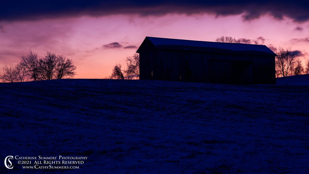 Barn and Winter Sunset in the Virginia Piedmont