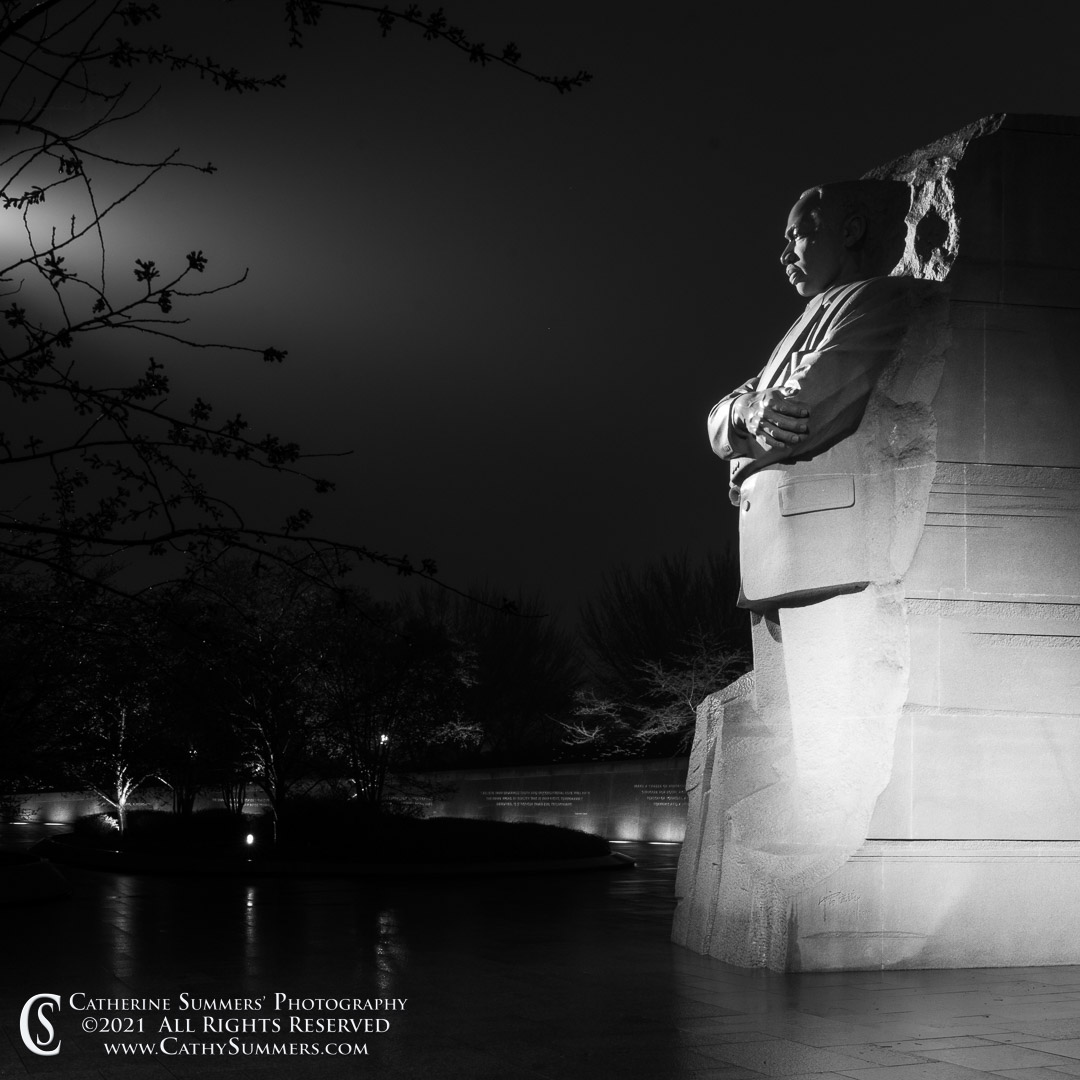 Martin Luther King Jr. Memorial on a Faoggy Morning Before Dawn