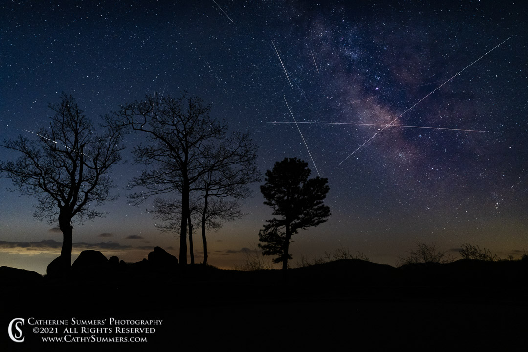 Milky Way and Meteorites @ Hazel Mountain Overlook on Skyline Drive - Composite Image with Gap Filling on the Meteorite Tracks