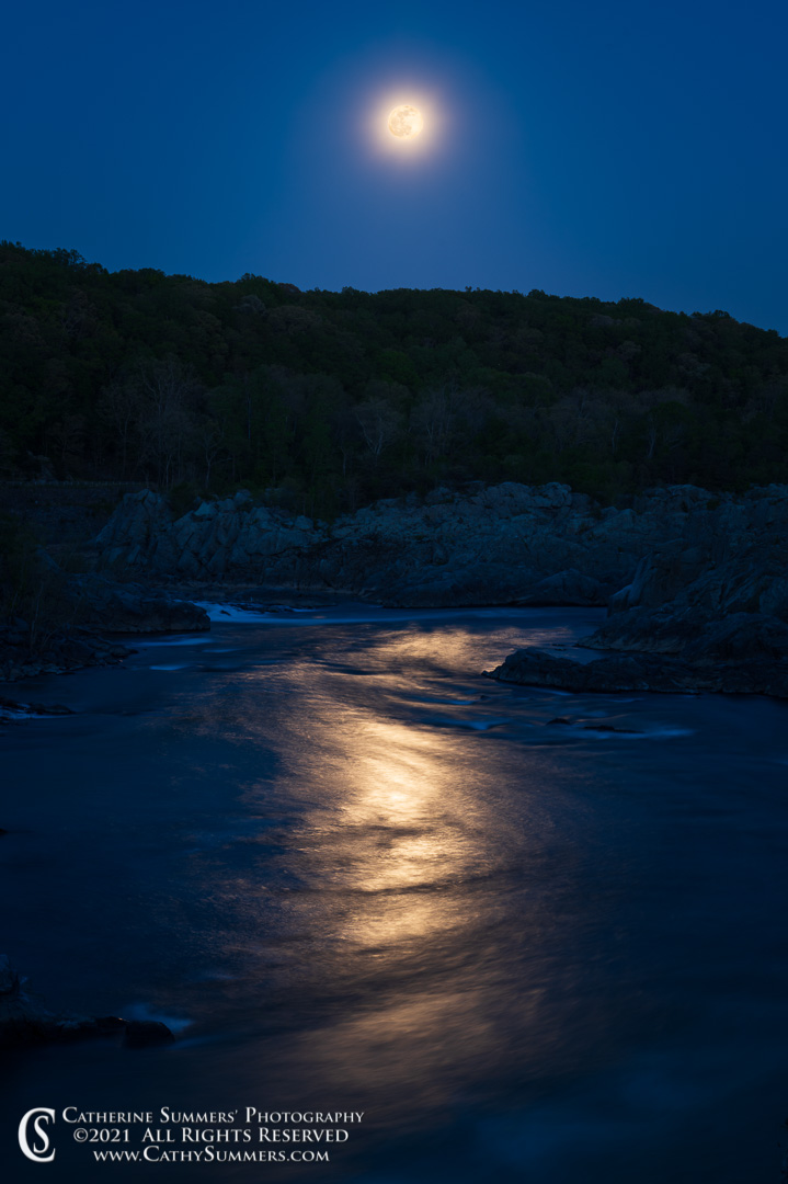 Full Moon and Reflection in the potomac River Below Great Falls on a Spring Night