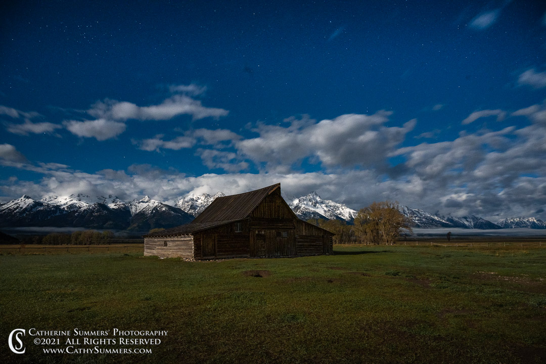 T.A. Moulton Barn and Tetons by the Light of a Full Moon in Grand Teton National Park