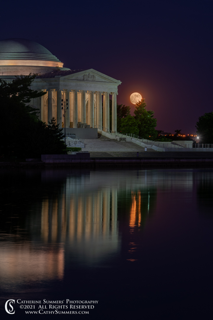 The Starwberry Moon Over the Jefferson Memorial and Tidal Basin as Dawn Approaches 