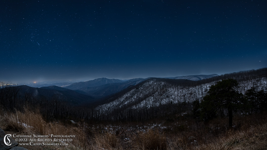 Stars and Winter Moonlight at Pinnacles Overlook