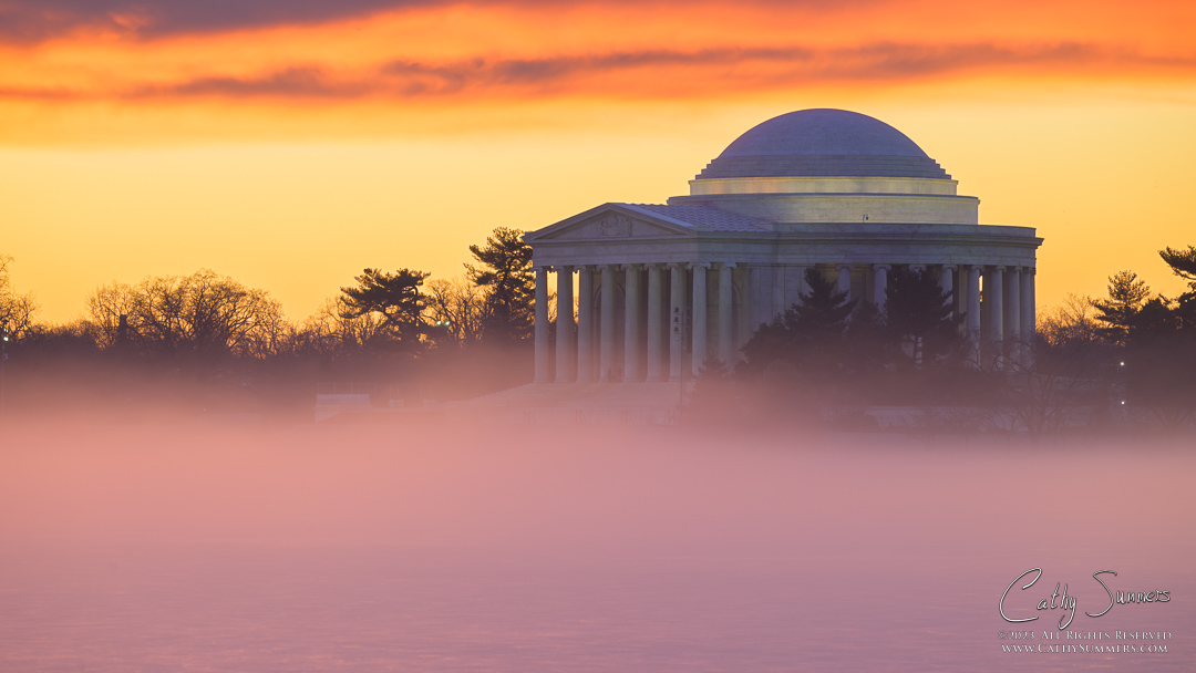 Jefferson Memorial Above the Mist Rising from an Icy Tidal Basin During the First Dawn of the New Year