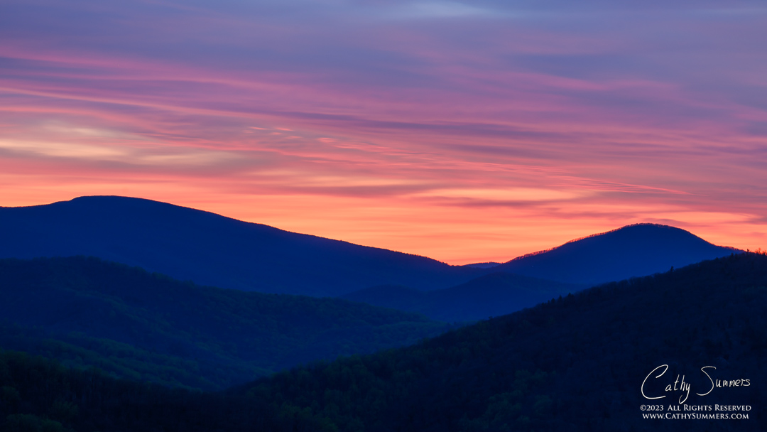 Spring Dawn in Shenandoah National Park as the Sun Brightens the Sky and the New Leaves Creep up the Mountains