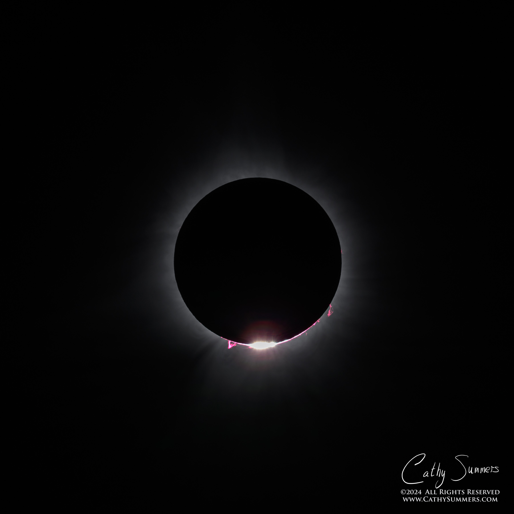 Diamond Ring During the 2024 Solar Eclipse as Totality Draws to an End
