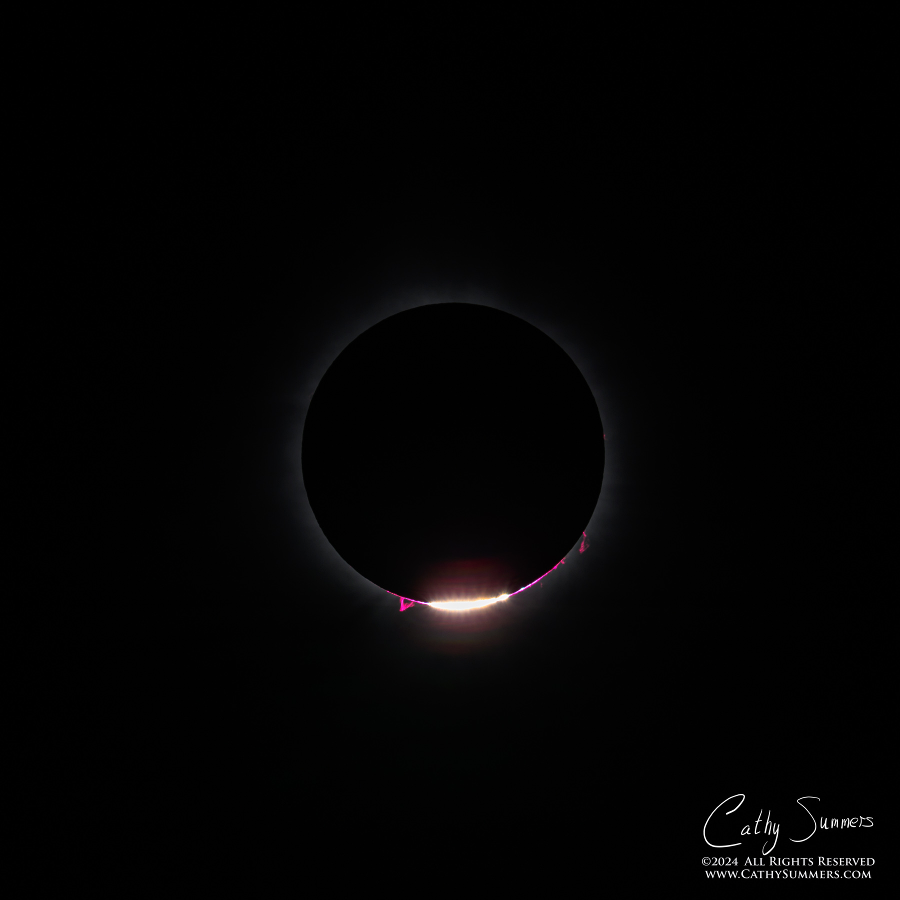 Diamond Ring and Solar Prominences During the 2024 Solar Eclipse as Totality Draws to an End