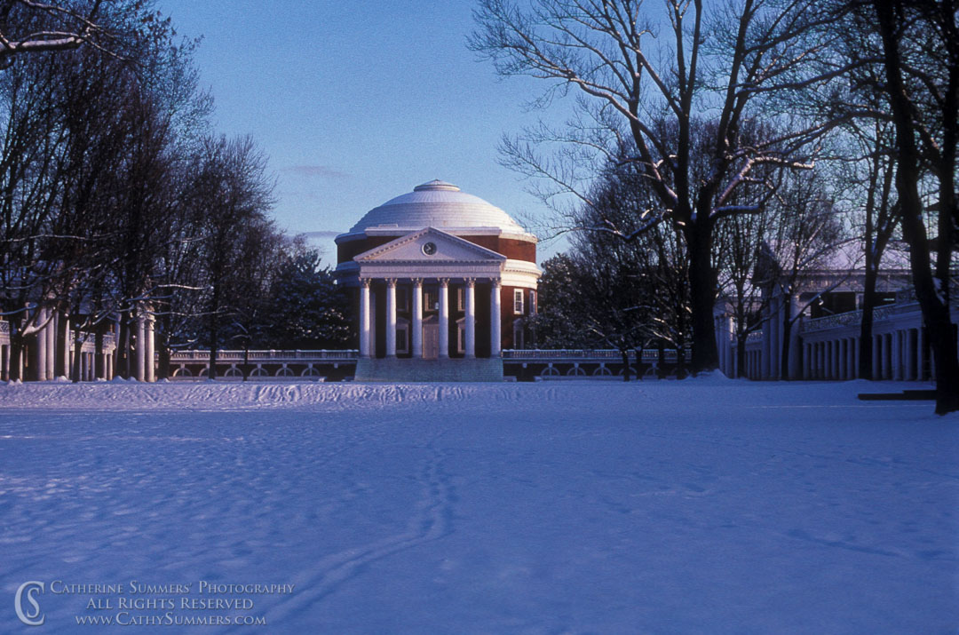 UVA_1989_001: horizontal, winter, snow, rotunda, University of Virginia, UVA