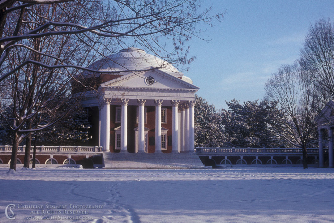 UVA_1989_003: horizontal, winter, snow, rotunda, University of Virginia, UVA