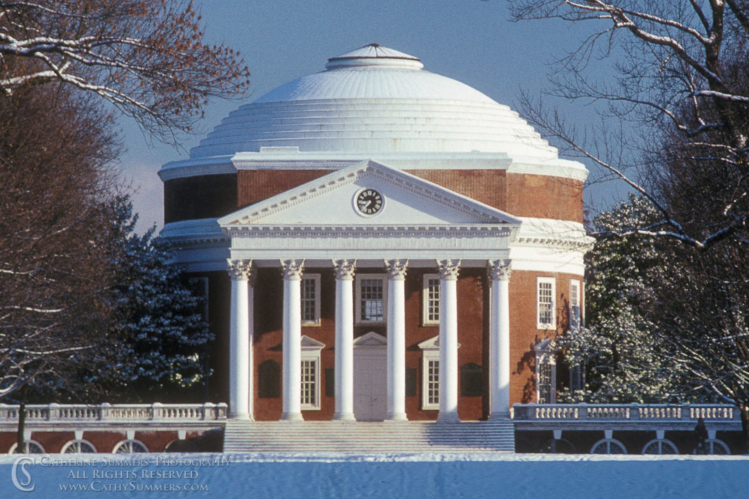 UVA_1989_005: horizontal, winter, snow, rotunda, University of Virginia, UVA, landscape