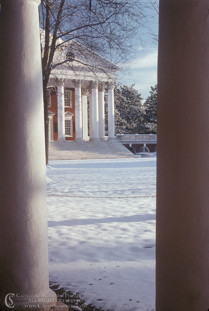 UVA_1989_007: vertical, winter, snow, rotunda, University of Virginia, UVA