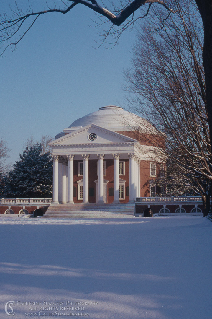 UVA_1989_008: vertical, snow, The Lawn, University of Virginia, UVA, The Rotunda