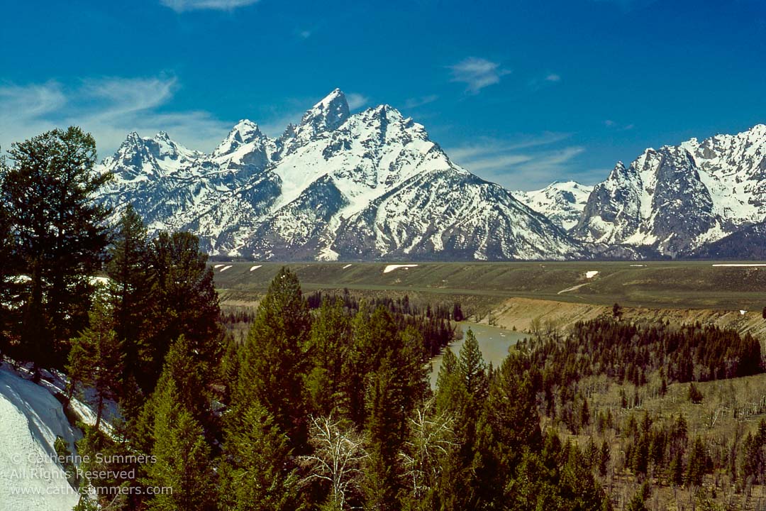 Tetons from the Snake River Overlook: Grand Teton National Park 1979_05_002: horizontal, snow, black and white, Grand Teton, Snake River, landscape